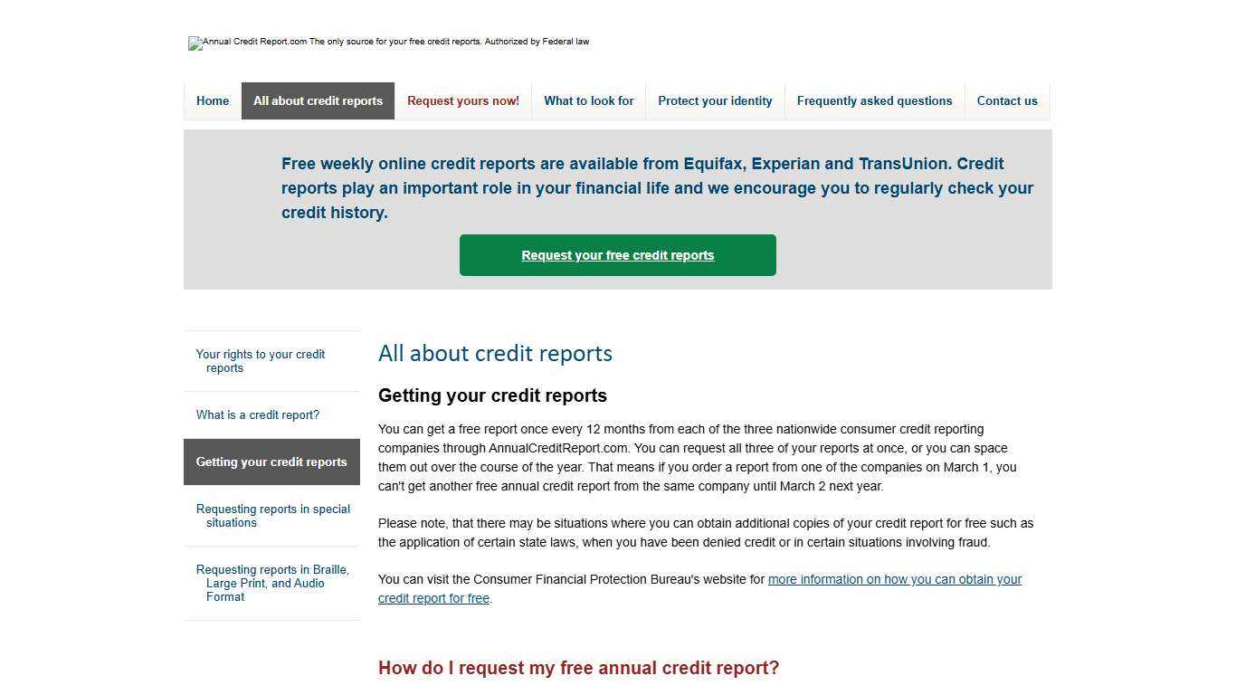 Getting your credit reports - Annual Credit Report.com.