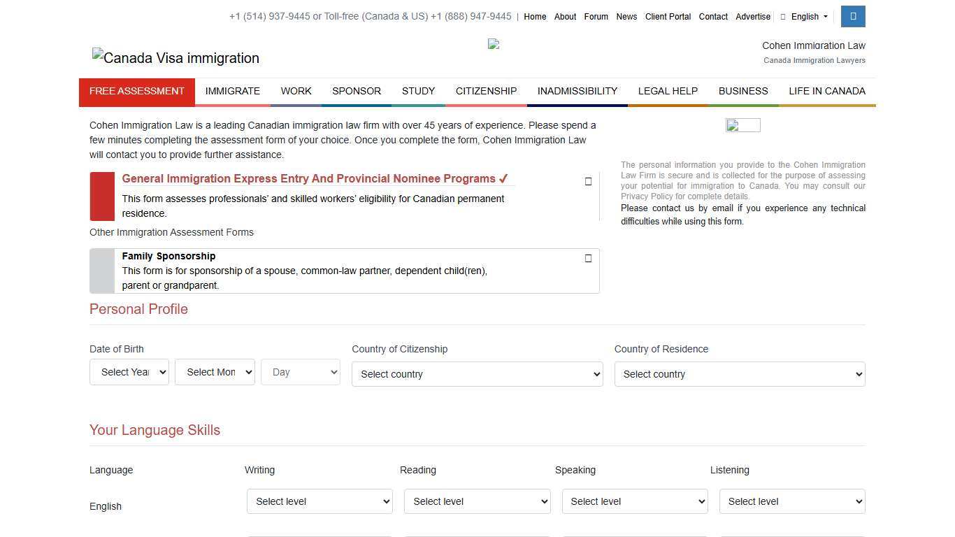 FREE Canada General Immigration Assessment Form Canadavisa.com